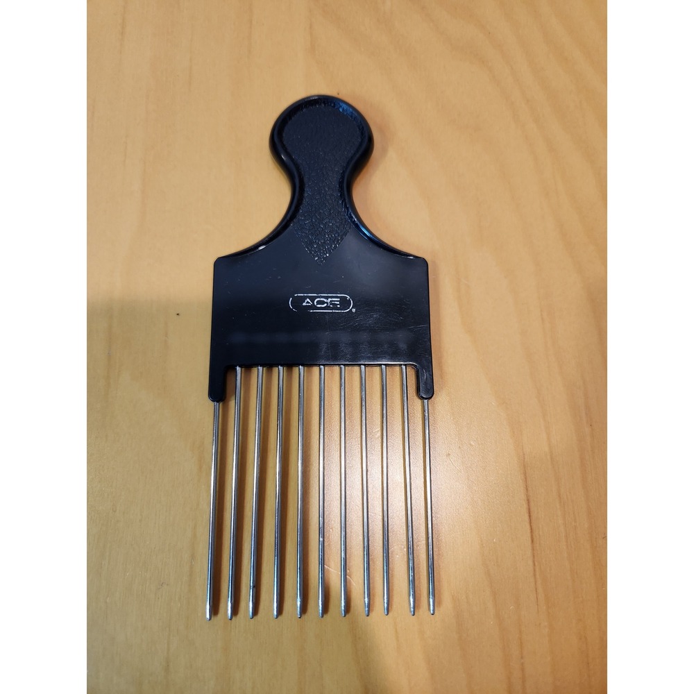 Vintage ACE Hair Pick Comb Metal Prongs Black Handle Afro‎ Styling Tool